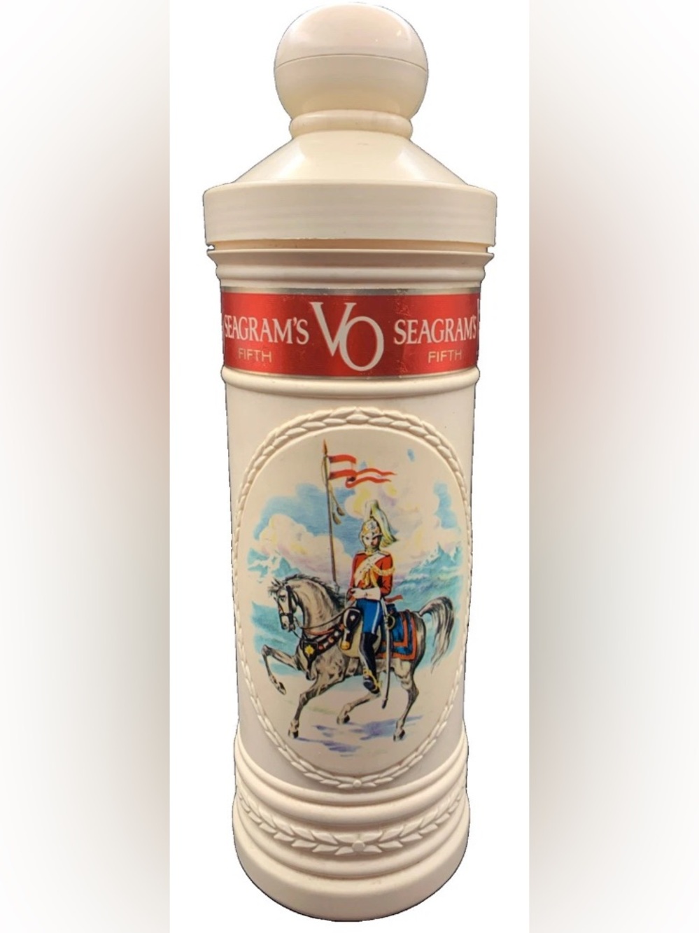 Vintage Seagram's VO Red Label Fifth Canadian Whiskey Bottle Holder WIth Lid